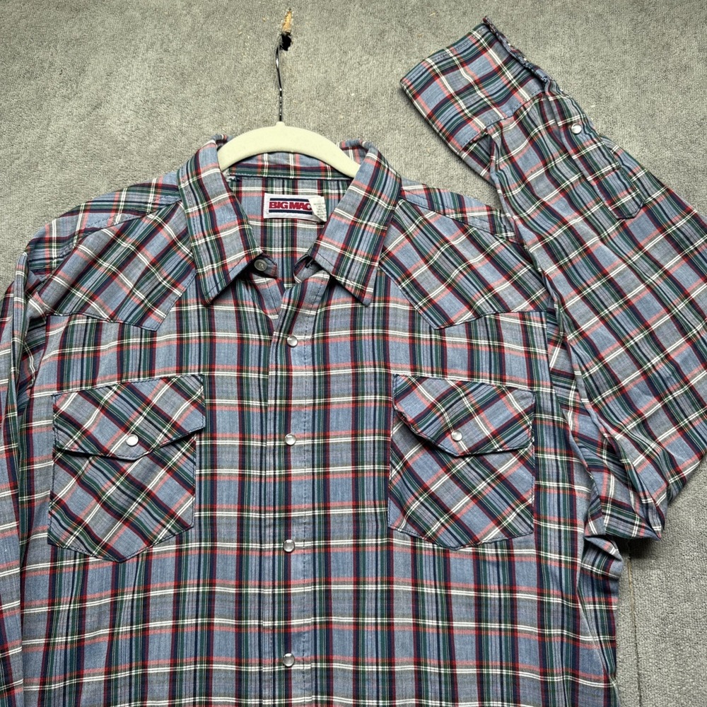 Vintage Big Mac Western Pearl Snap Plaid Shirt‎ XL Cowboy Ranch Rodeo Workwear